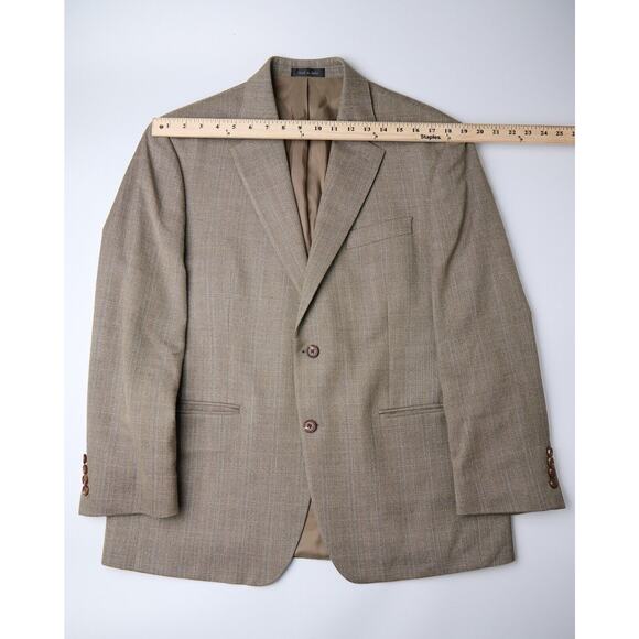 Vtg Lauren Ralph Lauren Blazer 42R Tan Plaid Wool Jacket Single Breasted Notch - Picture 7 of 9